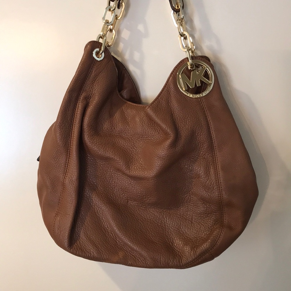 MICHAEL Michael Kors Brown Leather Shoulder Bag with Gold Hardware